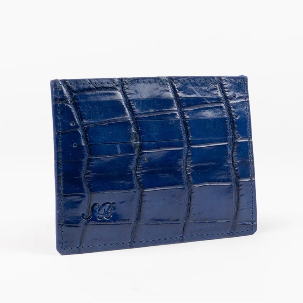 Blue Crocodile Leather Cardholder Wallet